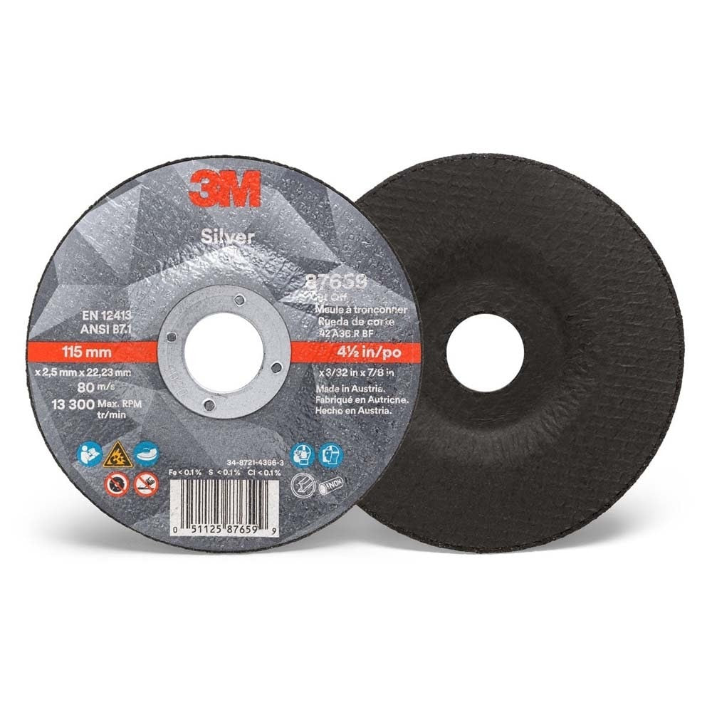 3M 87659 Silver Cut-Off Wheel, 36+, T27, 4.5 in x 3/32 in x 7/8 in (7100141055) (50 Pack) - 2