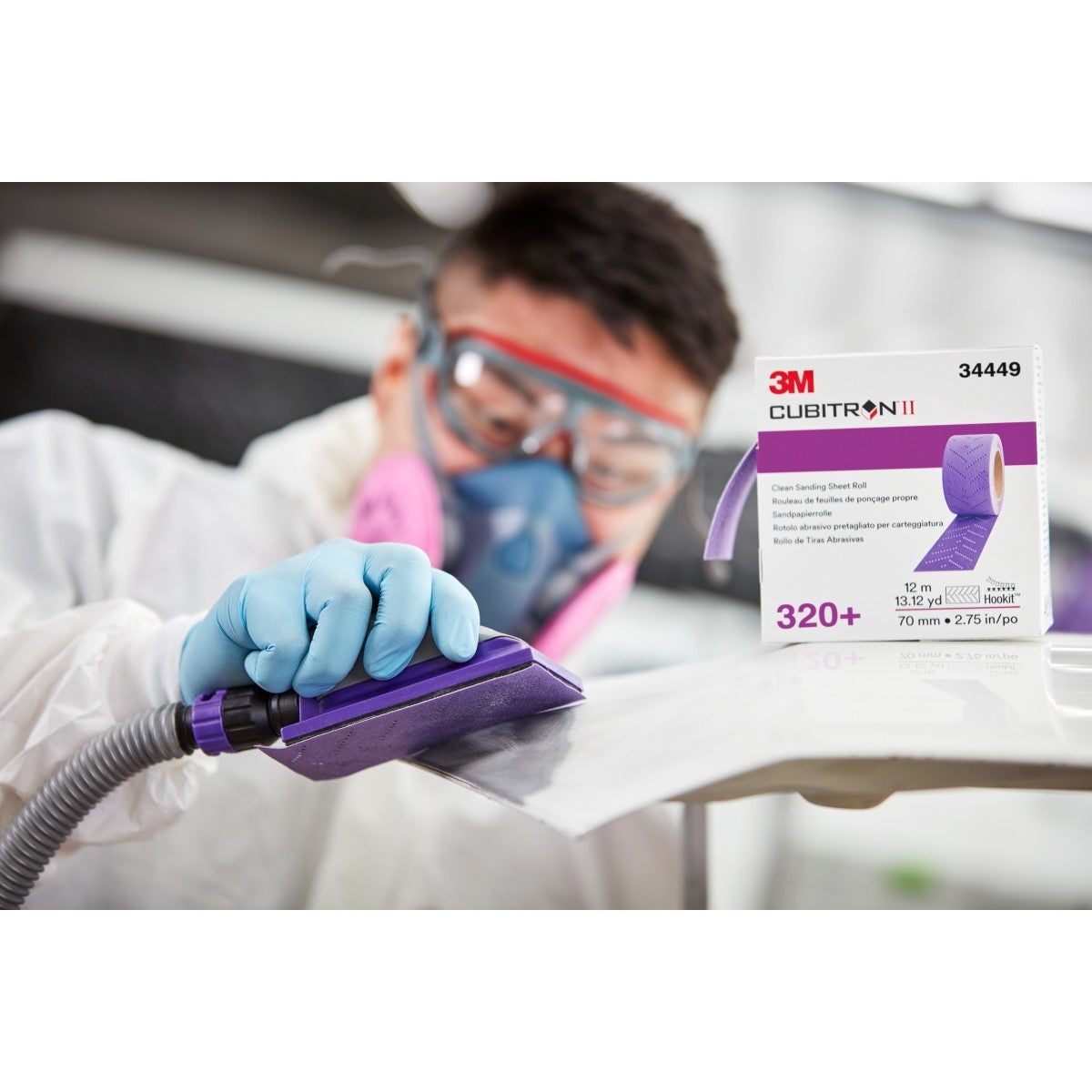 3M 737U Cubitron II Hookit Clean Sanding Sheet Roll, 320+, Purple, 70 mm x 12 m, Multi-Hole (34449) (7100141495) (5 Pack) - 8