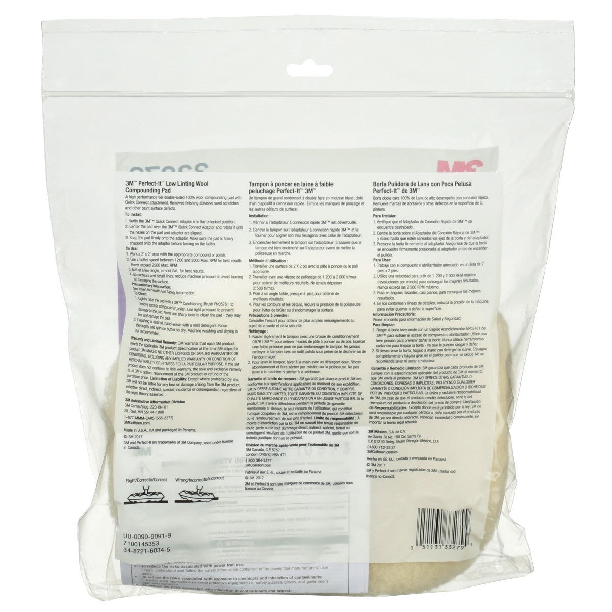 3M Perfect-It Low Linting Wool Compounding Pad, 100 Wool, White, 9 in (33279) (7100145353) (6 Pack) - 8