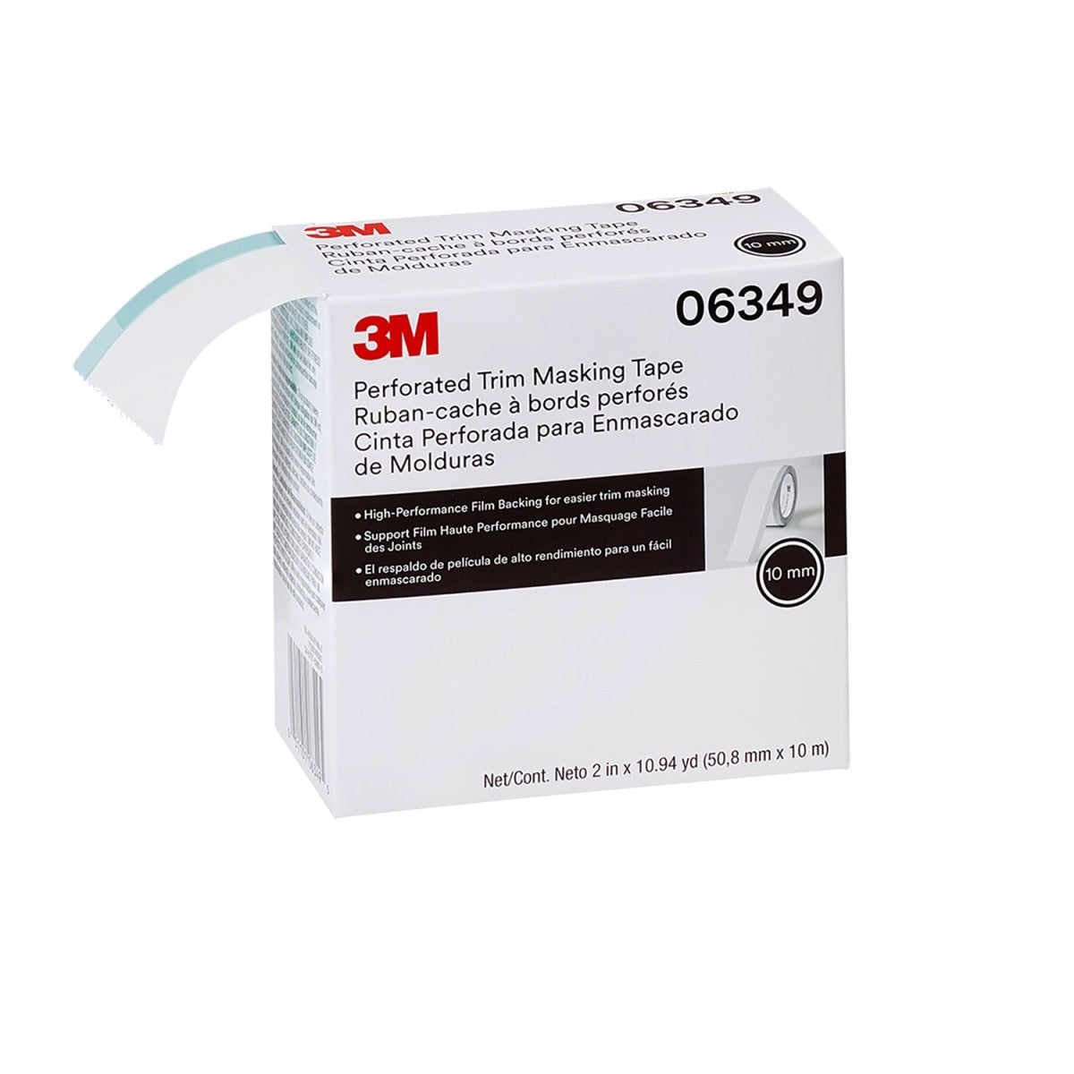 3M Perforated Trim Masking Tape, 10 mm Hard Band, Blue, 50.8 mm x 10 m (06349) (7100145501) (6 Pack) - 3