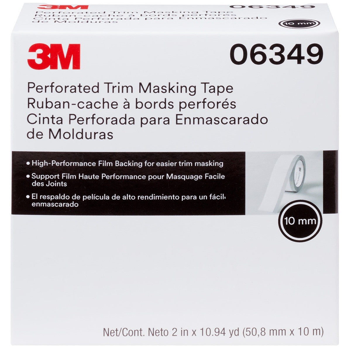 3M Perforated Trim Masking Tape, 10 mm Hard Band, Blue, 50.8 mm x 10 m (06349) (7100145501) (6 Pack) - 4