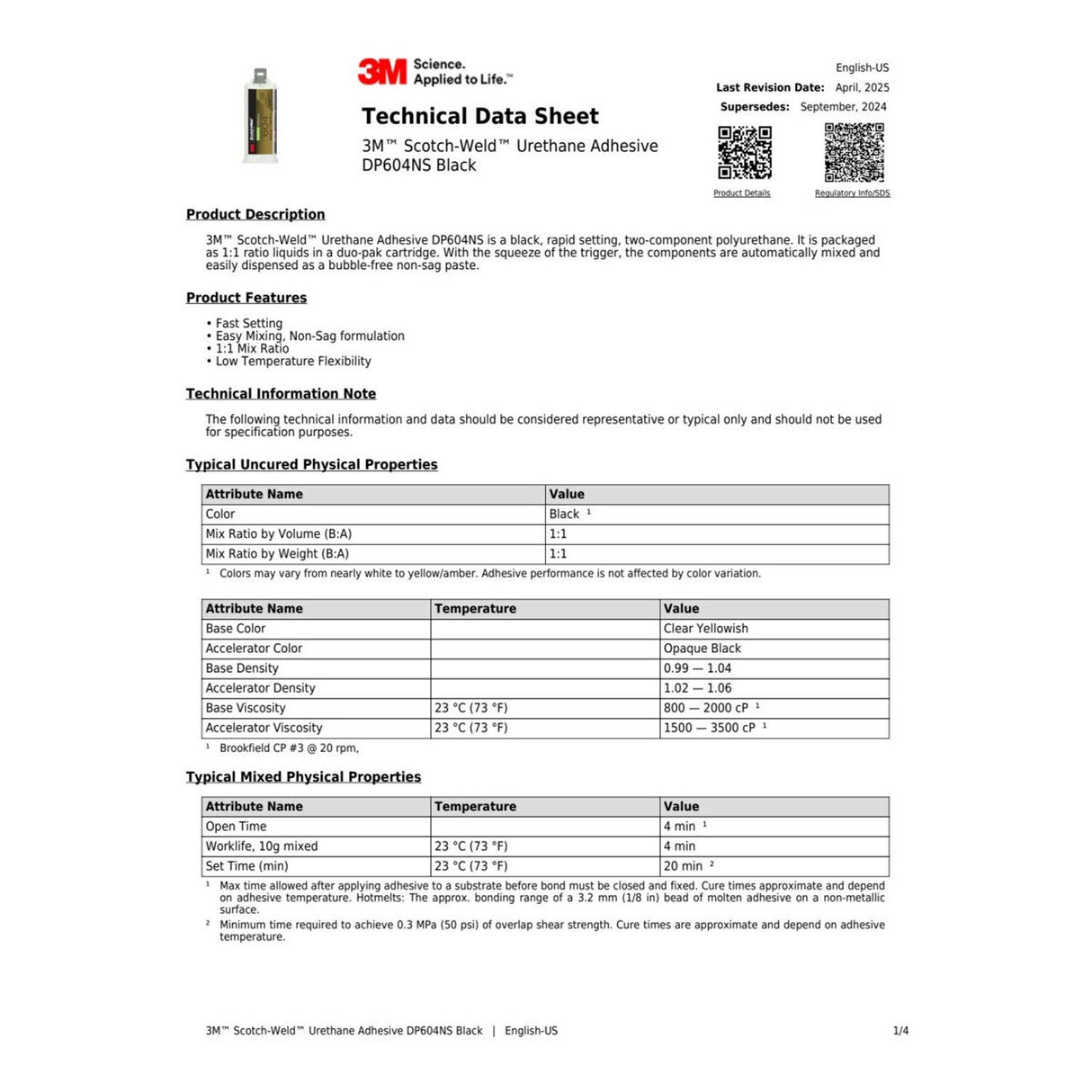 3M DP600NS Urethane Adhesive, Black, 48.5 mL Duo-Pak (7100148738) (12 Pack) - 2