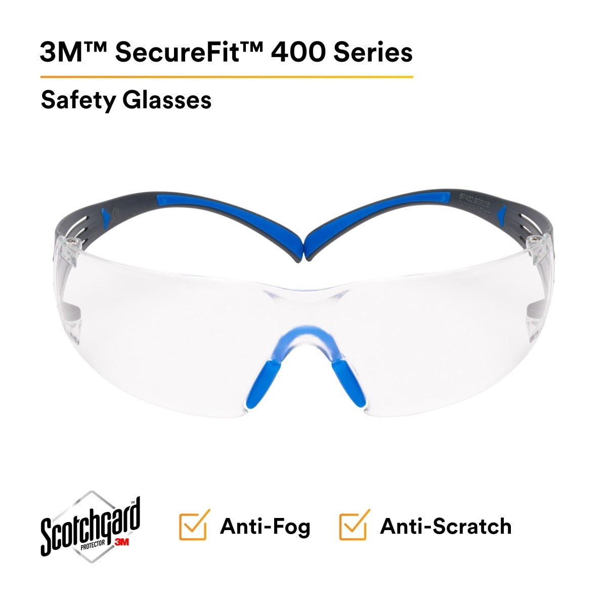 3M SF401SGAF-BLU SecureFit Safety Glasses, Clear Lens, Blue/Gray Frame, ANSI Z87.1 (7100150838) (20 Pack) - 5
