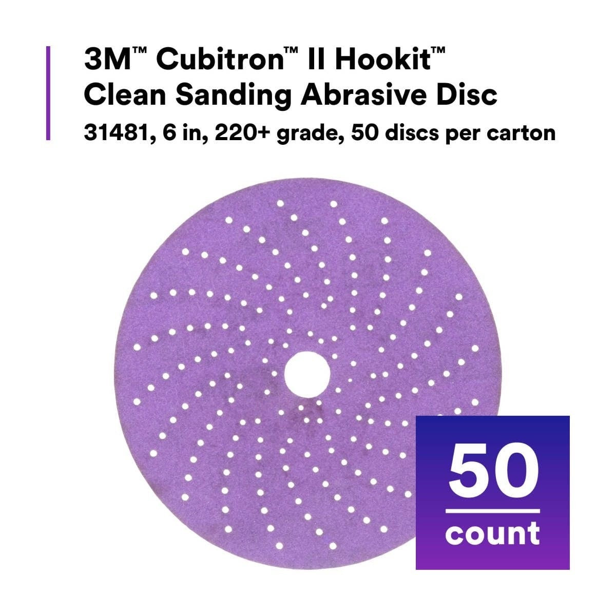 3M 737U 31481 Cubitron II Hookit Abrasive Disc, 6 in, 220+, Purple (7100155285) (200 Pack) - 2