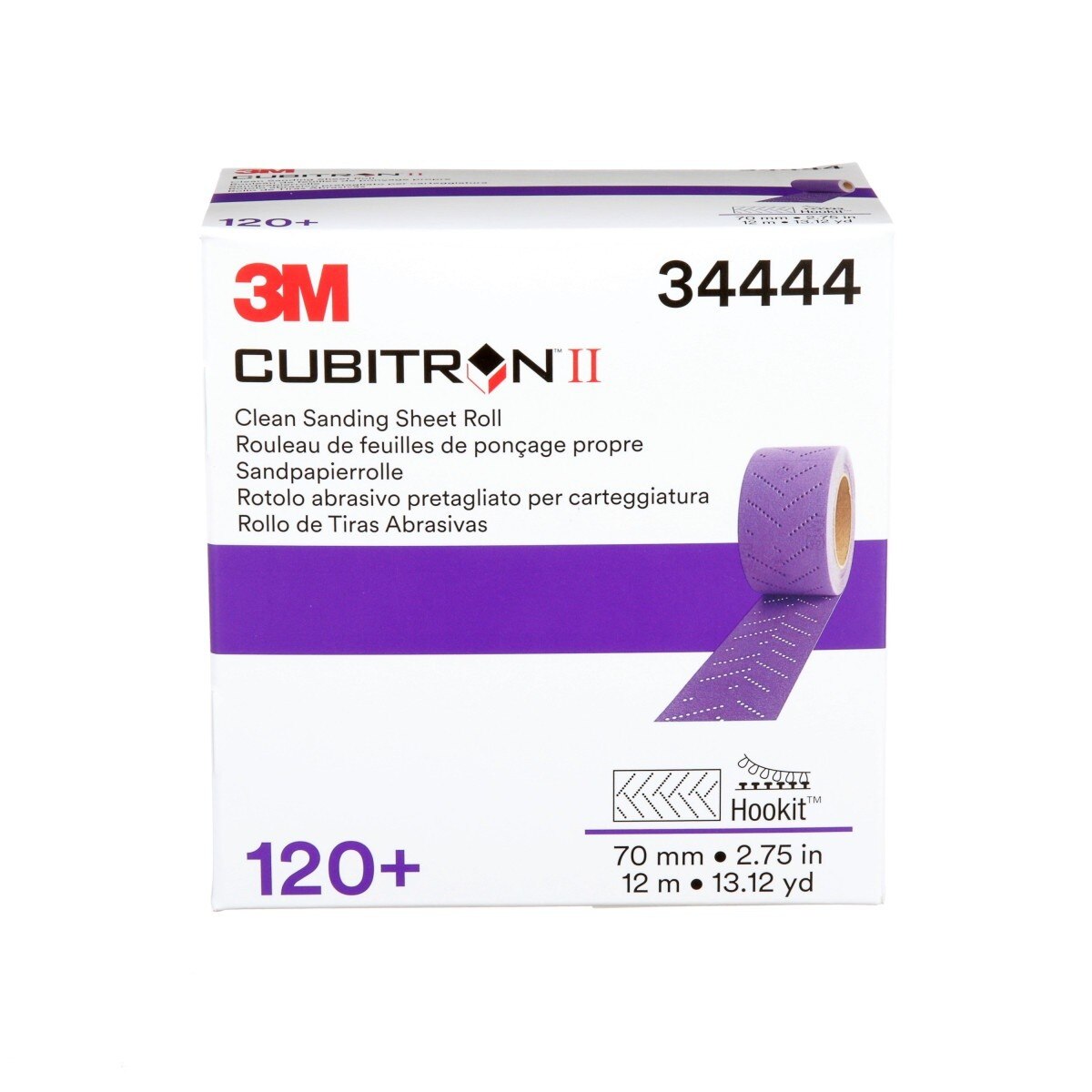 3M 737U 34444 Cubitron II Hookit Clean Sanding Sheet Roll, Multi Hole, 120 Plus, Purple, 70 mm x 12 m (7100155338) (5 Pack) - 5