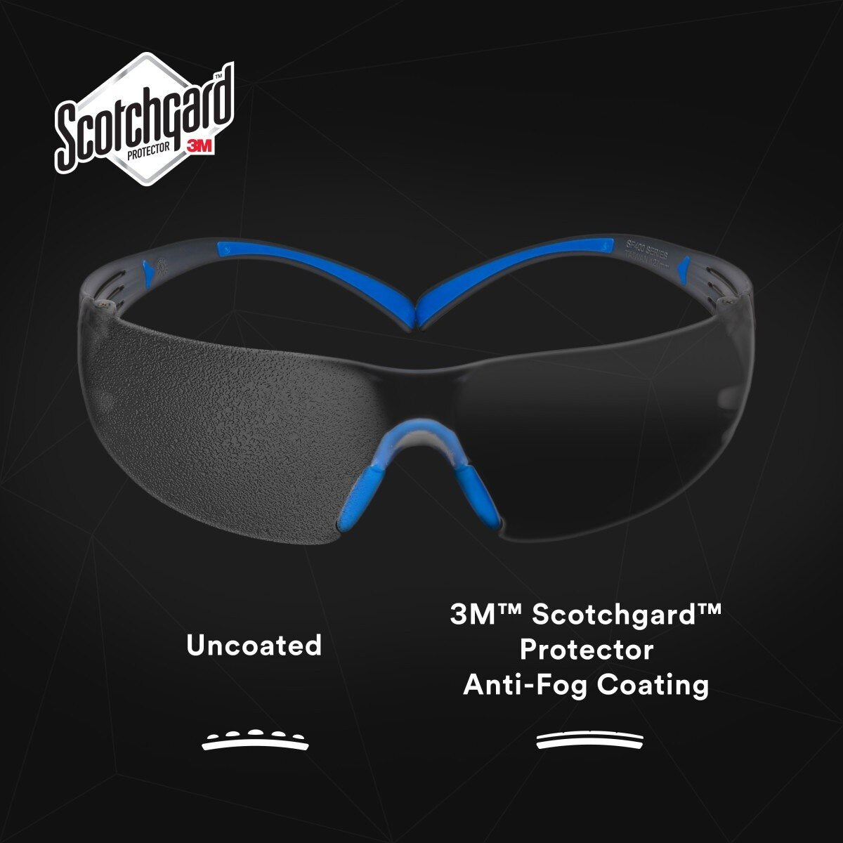 3M SF407SGAF-BLU SecureFit Safety Glasses, 400 Series, ANSI Z87.1, Indoor/Outdoor Gray Lens, Blue/Gray Frame, Anti-Fog Anti-Scratch (7100156103) (20 Pack) - 9