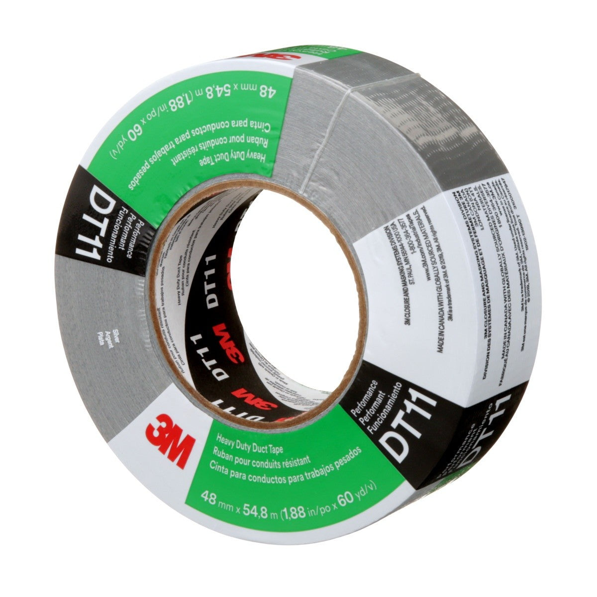 3M DT11 Heavy Duty Duct Tape, Silver, 48 mm x 54.8 m, 11 mil, Individually Wrapped (7100158346) (24 Pack) - 5