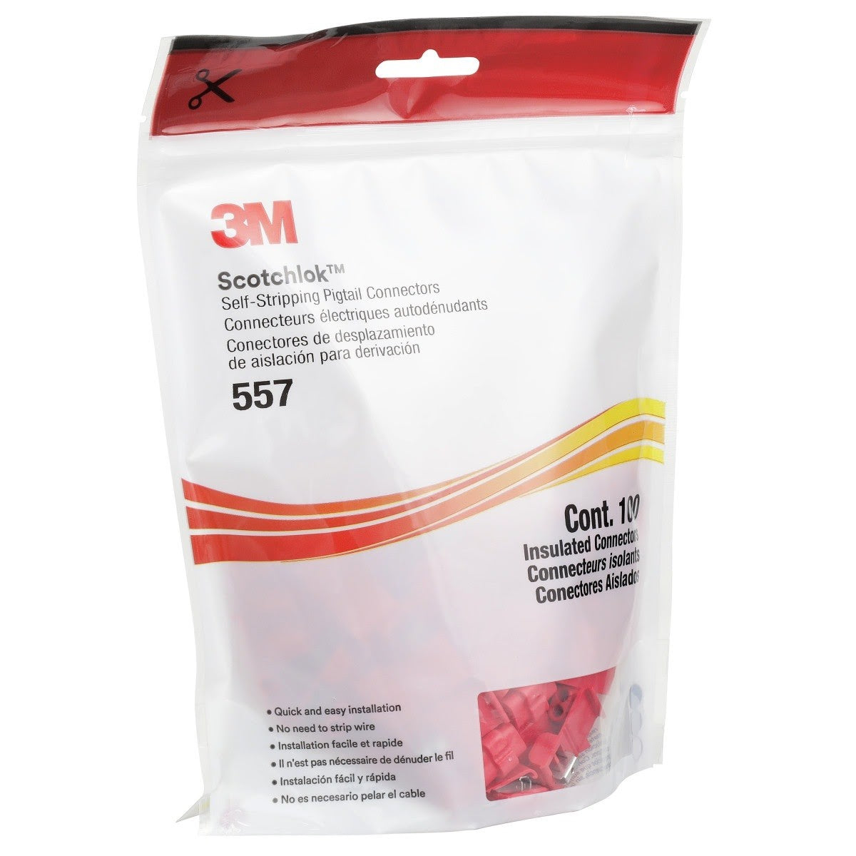 3M 557 Scotchlok Electrical Idc, Pigtail, Self-Stripping, Red, 22-16 Awg (7100166937) (1000 Pack) - 7