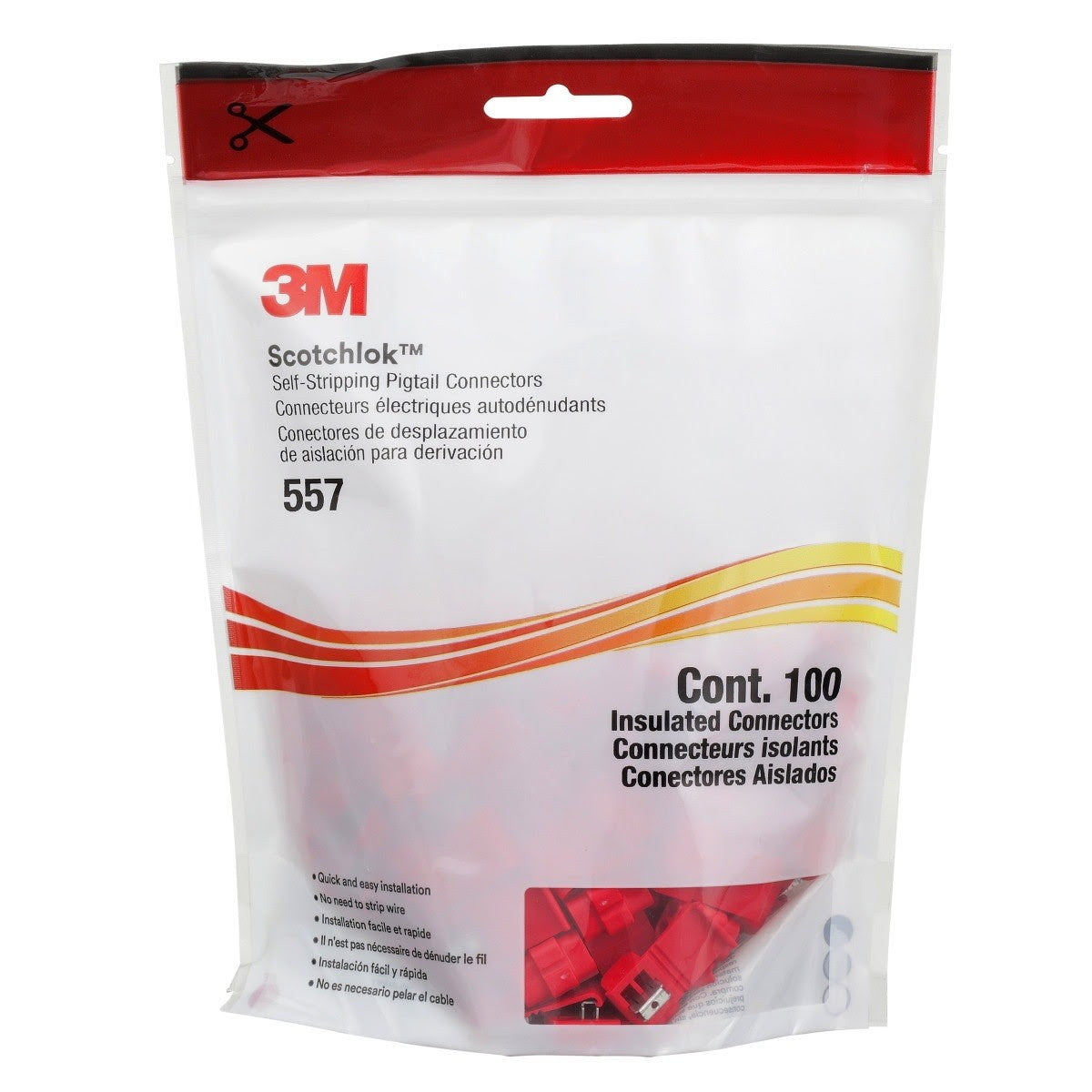 3M 557 Scotchlok Electrical Idc, Pigtail, Self-Stripping, Red, 22-16 Awg (7100166937) (1000 Pack) - 8