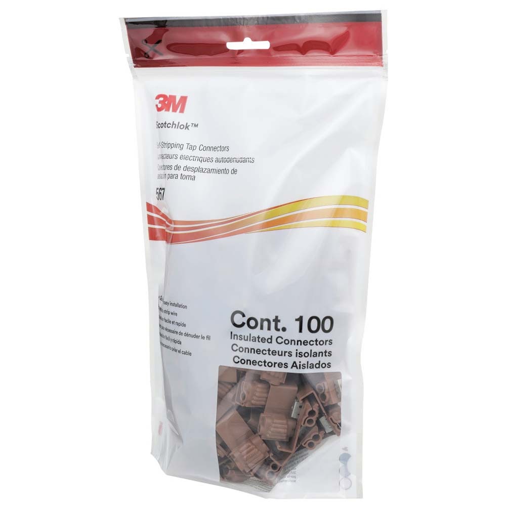 3M 567-POUCH Scotchlok Self-Stripping Tap Connectors 567, Run and Tap, Brown, 18-14 Awg Tap, 12-10 Awg Run (7100167058) (100 Pack) - 9
