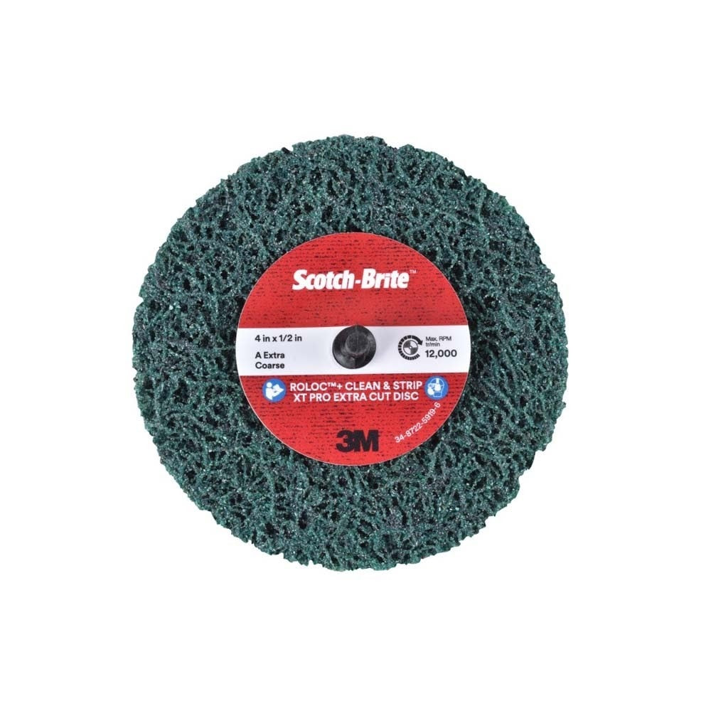 3M 7100173797 Scotch-Brite Roloc+ Clean and Strip XT Pro Disc TR+ 4 in x 1/2 in Extra Course Green Rust Removal Weld Cleaning Prepping Metal Prior to Paint (10 Pack)