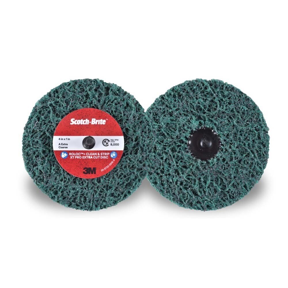 3M 7100173797 Scotch-Brite Roloc+ Clean and Strip XT Pro Disc TR+ 4 in x 1/2 in Extra Course Green Rust Removal Weld Cleaning Prepping Metal Prior to Paint (10 Pack) - 4