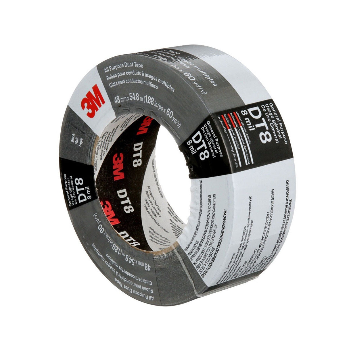 3M DT8 Industrial Strength Multi-Use Duct Tape, Black, 1-7/8 in x 60 yd x 8 mil (7100174104) (24 Pack) - 5