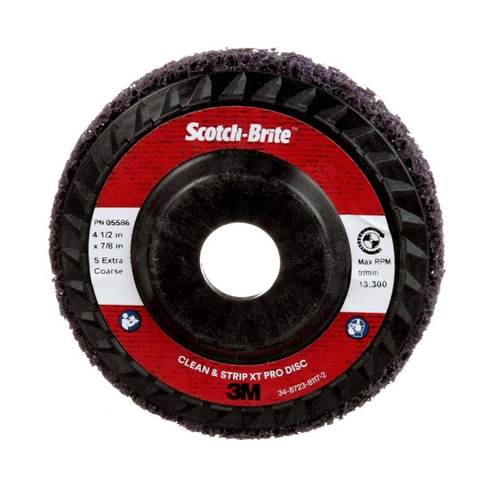 3M 7100175393 Scotch-Brite Clean and Strip XT Pro Disc, XO-DC, SiC Extra Coarse, Purple, 4-1/2 in x 7/8 in, Type 27 (10 Pack)