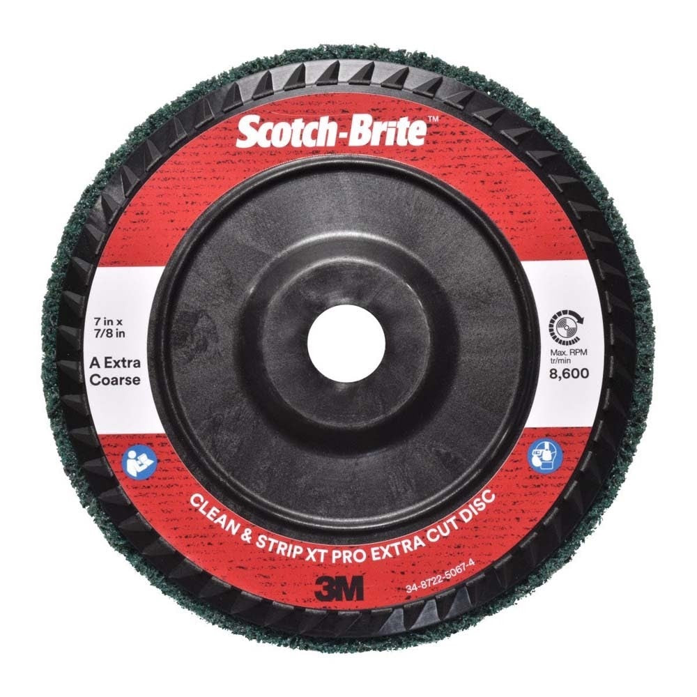 3M 7100175508 Scotch-Brite Clean and Strip XT Pro Extra Cut Disc, XC-DC, A/O Extra Coarse, Green, 7 in x 7/8 in, Type 27 (5 Pack)
