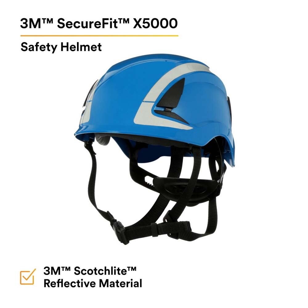 3M 7100175556 SecureFit X5000 Non-Vented Safety Helmet with 6-Point Ratchet Suspension and Scotchlite Reflective Material, Blue - 4