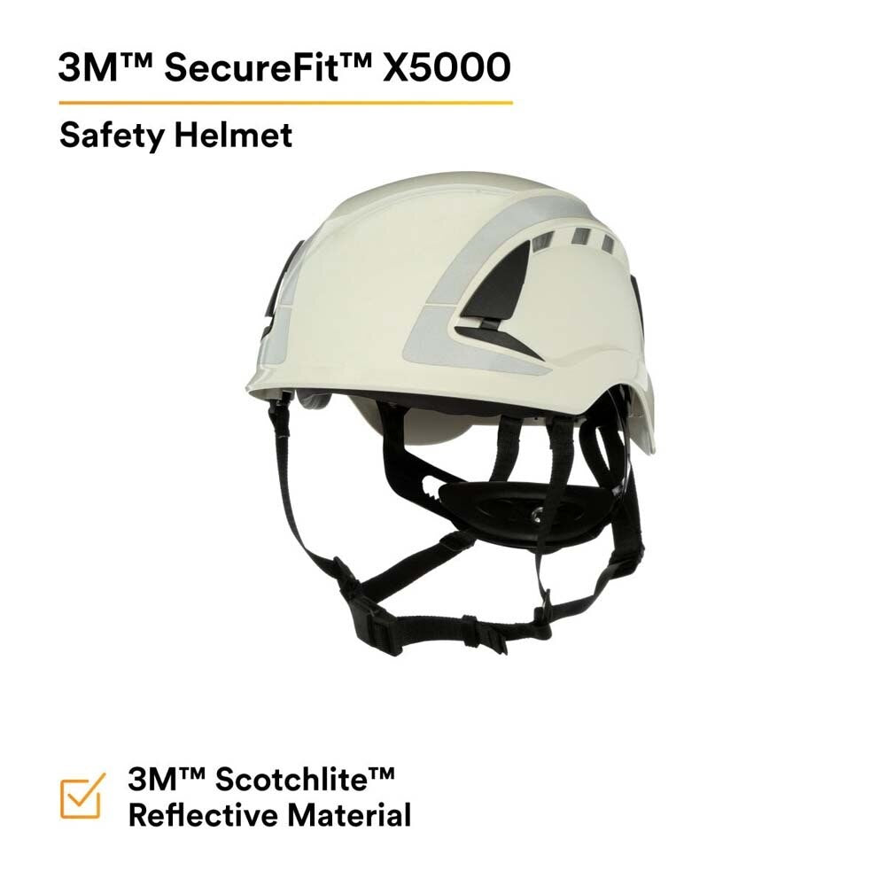 3M 7100175562 SecureFit X5000 Safety Helmet, Vented ABS Shell with 6-Point Ratchet Suspension and Scotchlite Reflective, White - 5