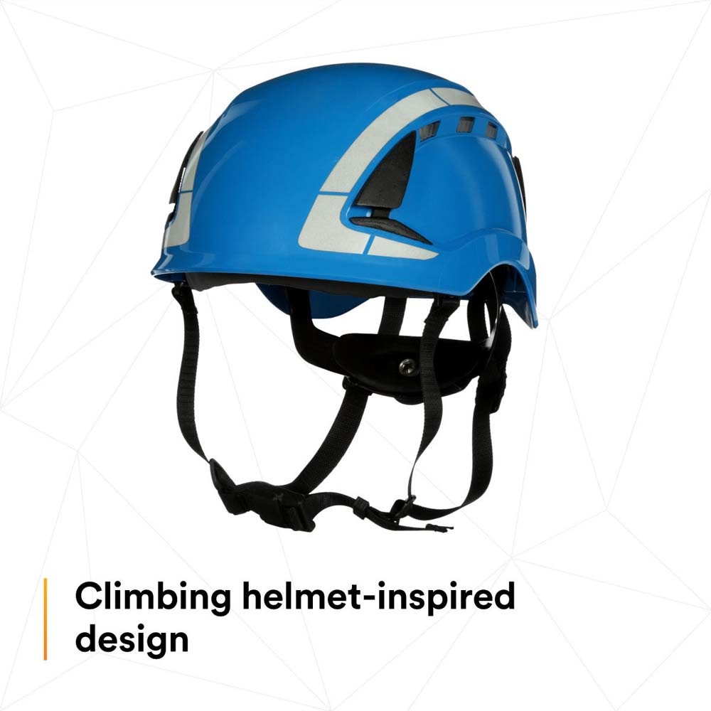 3M X5003VX-ANSI SecureFit X5000 Safety Helmet, Vented with Scotchlite Reflective Material, Blue, 6-Point Ratchet Suspension (7100175564) - 3