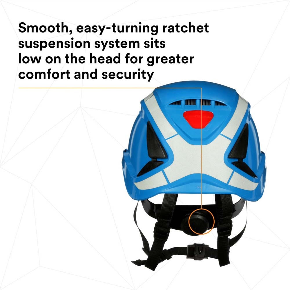 3M X5003VX-ANSI SecureFit X5000 Safety Helmet, Vented with Scotchlite Reflective Material, Blue, 6-Point Ratchet Suspension (7100175564) (4 Pack) - 6