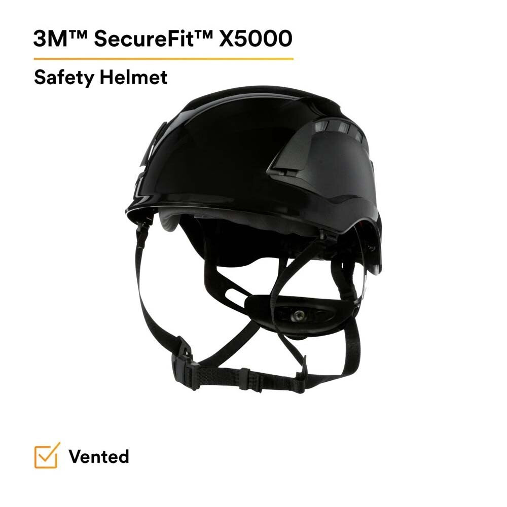 3M 7100175584 SecureFit X5000 Series Safety Helmet, Vented, Black, 6-Point Ratchet Suspension - 4