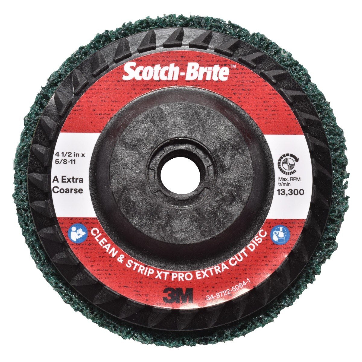 3M XC-DC Scotch-Brite Clean and Strip XT Pro Extra Cut Disc, Aluminum Oxide Extra Coarse, Green, 4-1/2 in x 5/8 in-11, Type 27 (7100176126) (10 Pack)
