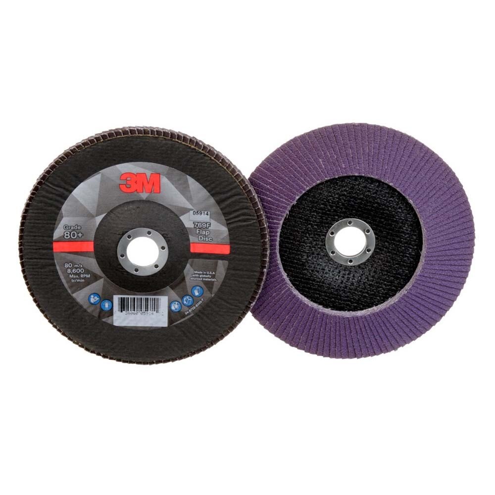 3M 7100177999 Flap Disc 769F Type 29, 80+ Grit, 7 in x 7/8 in for Grinding and Finishing on Carbon and Stainless Steel (5 Pack) - 2