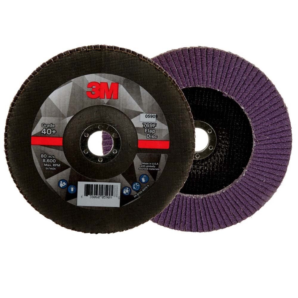 3M 7100178029 Flap Disc 769F, 40+, T27, 7 in x 7/8 in (5 Pack) - 5