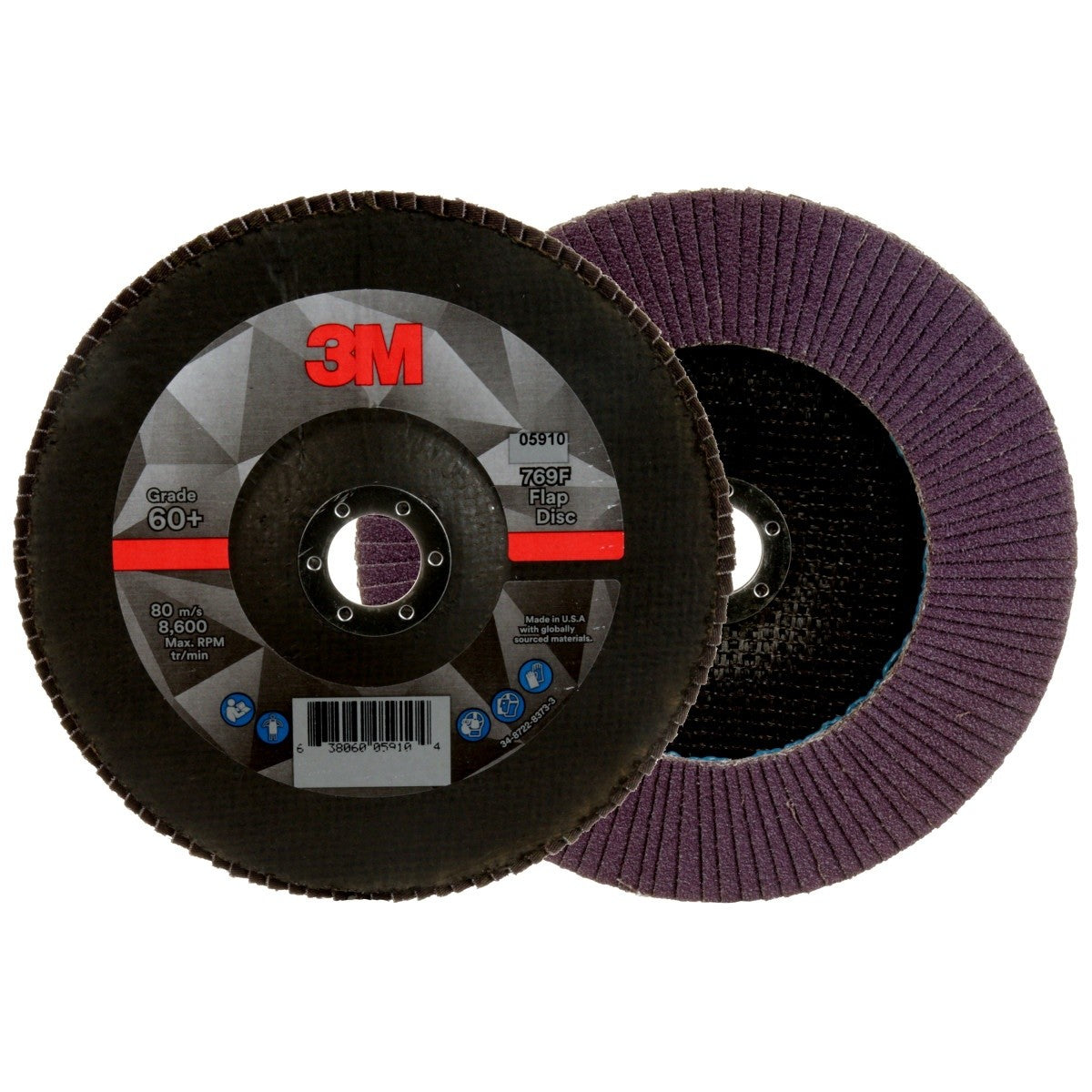 3M 769F Flap Disc, Type 27, Precision Shaped Ceramic 60+, Purple, 7 in x 7/8 in (7100178030) (5 Pack) - 2