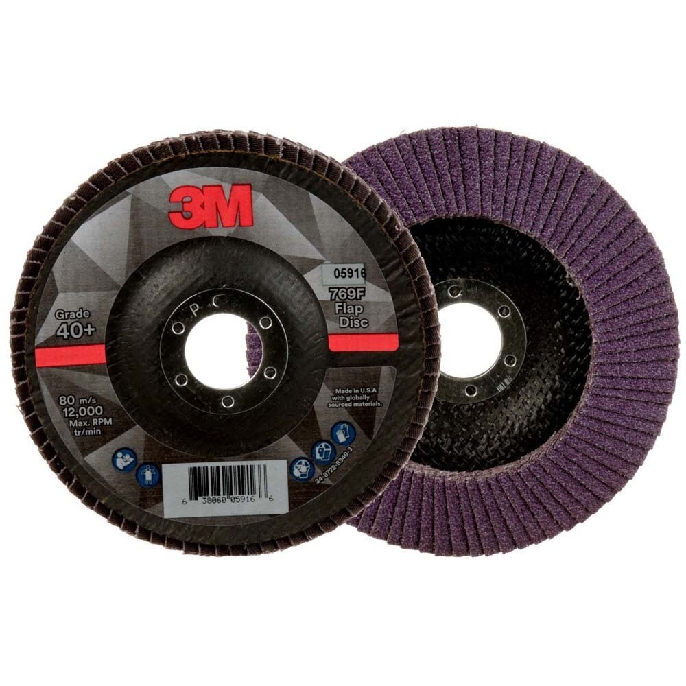 3M 7100178127 Flap Disc 769F, 40+, T29, 5 in x 7/8 in (10 Pack) - 2