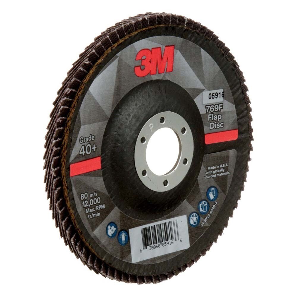 3M 7100178127 Flap Disc 769F, 40+, T29, 5 in x 7/8 in (10 Pack) - 3