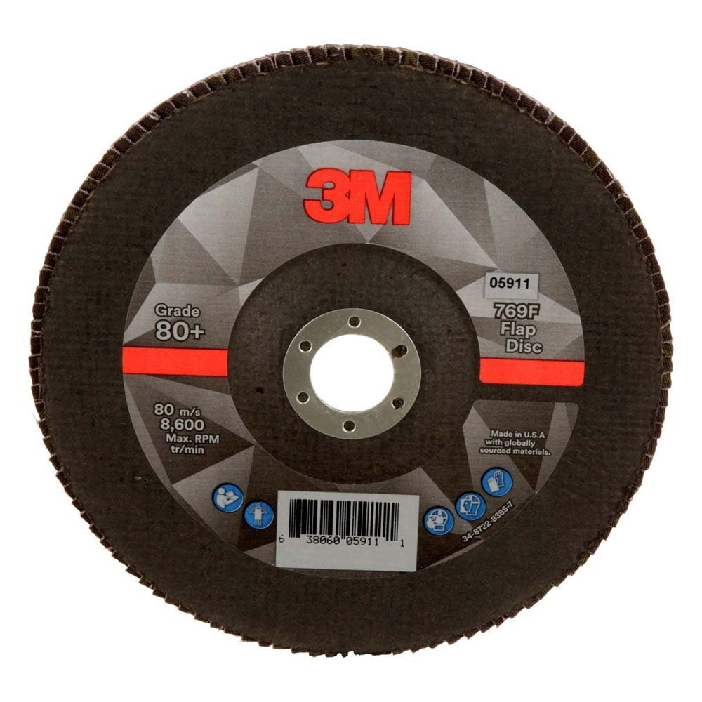 3M 7100178129 Flap Disc 769F Type 27 80+ 7 in x 7/8 in High Performance Ceramic Precision-Shaped Grain Grinding and Finishing Disc for Carbon and Stainless Steel (5 Pack)