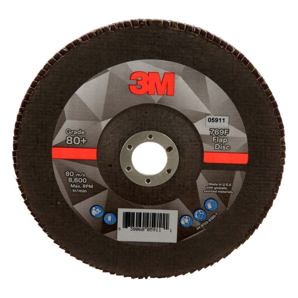 3M 769F Flap Disc Type 27 80+ 7 in x 7/8 in High Performance Ceramic Precision-Shaped Grain Grinding and Finishing Disc for Carbon and Stainless Steel (7100178129) (5 Pack)