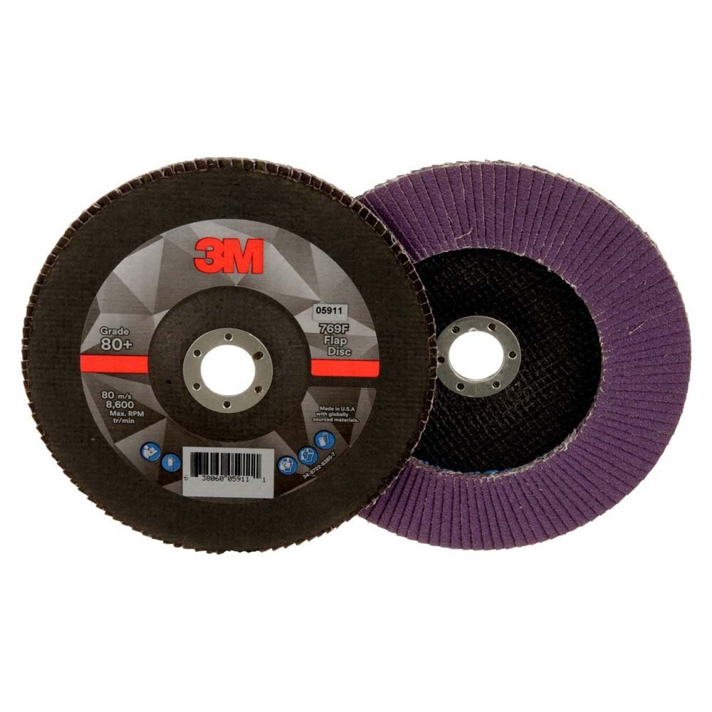 3M 769F Flap Disc Type 27 80+ 7 in x 7/8 in High Performance Ceramic Precision-Shaped Grain Grinding and Finishing Disc for Carbon and Stainless Steel (7100178129) (5 Pack) - 2
