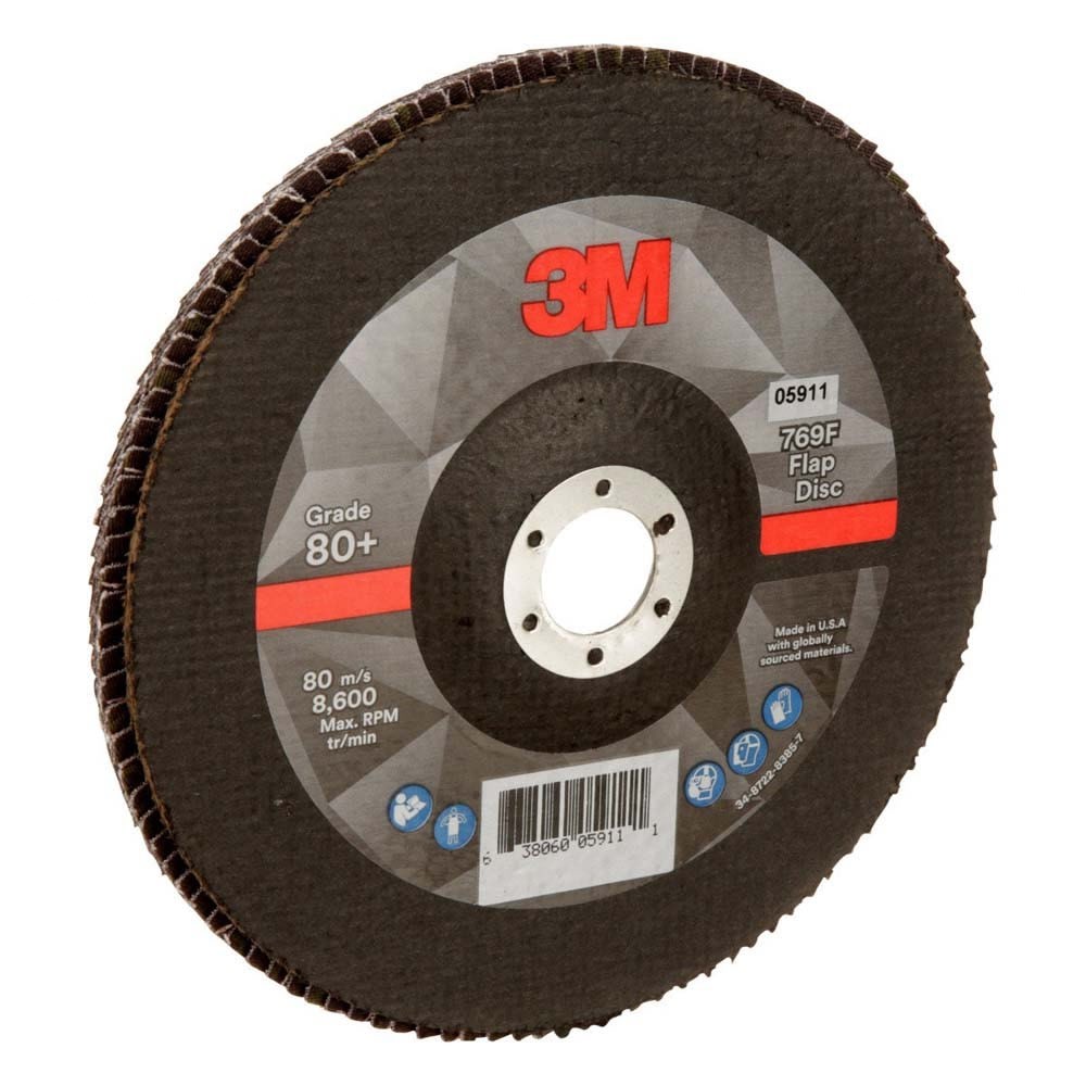 3M 769F Flap Disc Type 27 80+ 7 in x 7/8 in High Performance Ceramic Precision-Shaped Grain Grinding and Finishing Disc for Carbon and Stainless Steel (7100178129) (5 Pack) - 3