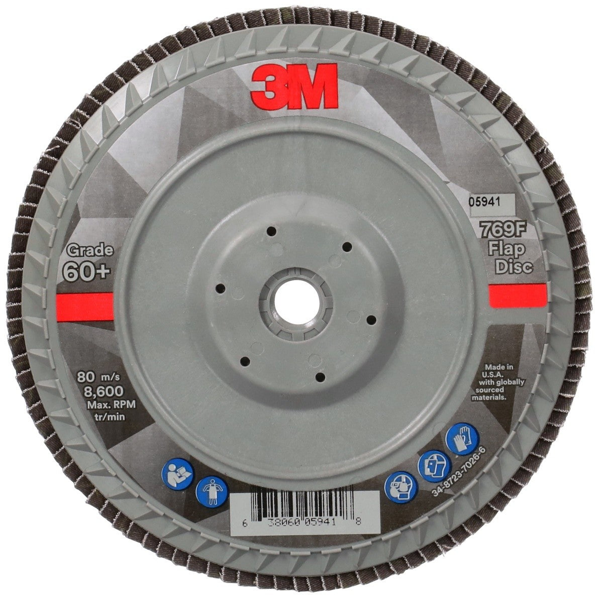 3M 769F Flap Disc, Type 27 Quick Change, Ceramic Precision-Shaped Grain, 60+, Purple, 7 in x 5/8 in-11 (7100178191) (5 Pack)