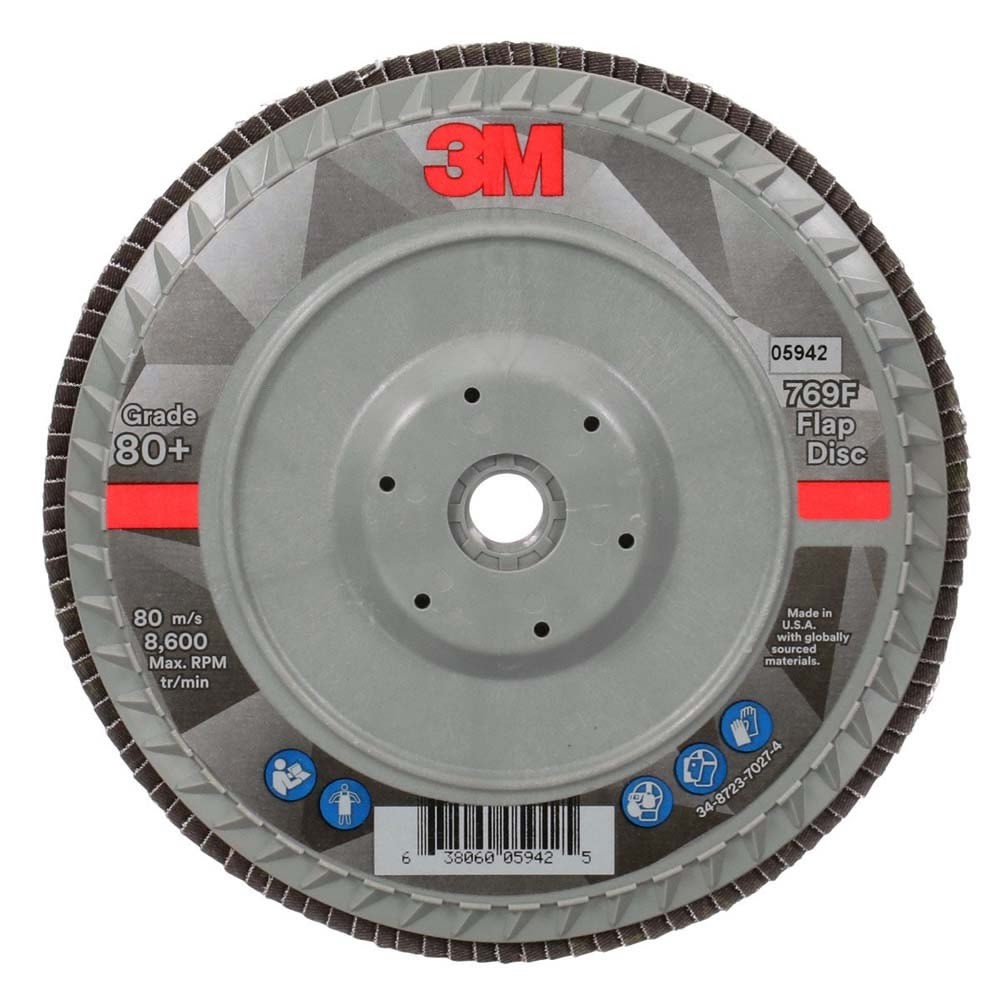 3M 769F Flap Disc Type 27 Quick Change, 80+ Grit, 7 in x 5/8-11 for Grinding and Finishing on Carbon and Stainless Steel (7100178236) (5 Pack)