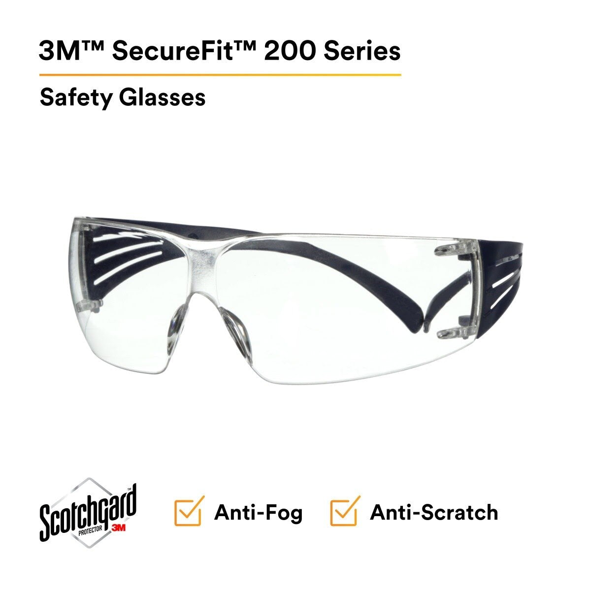 3M SF201SGAF-BLU SecureFit Protective Eyewear 200 Series, Blue Temples, Clear Scotchgard Anti-Fog Lens (7100180044) (20 Pack) - 5