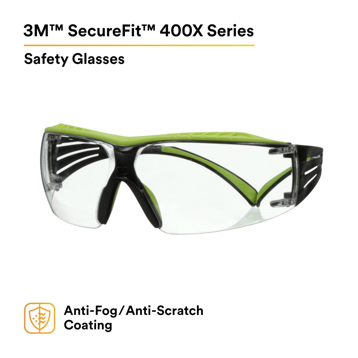 3M SF401XAF-GRN SecureFit 400 Series Safety Glasses, Green/Black, Clear Anti-Fog/Anti-Scratch Lens (7100180045) (20 Pack) - 2