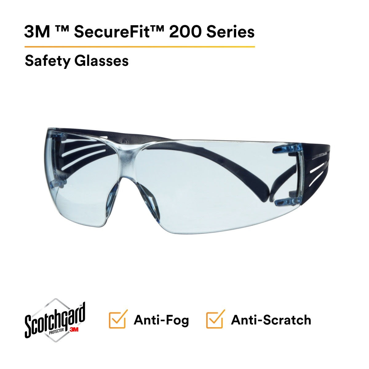 3M SF204SGAF-BLU SecureFit Protective Eyewear 200 Series, Blue Temples, Blue Scotchgard Anti-Fog Lens (7100180046) (20 Pack) - 2