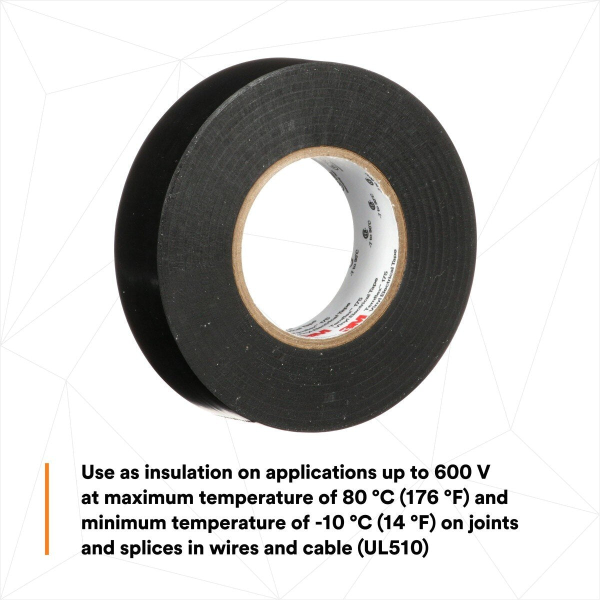 3M Temflex 175 Vinyl Electrical Tape, Black, 7 mil, 3/4 in x 60 ft, Flame Retardant, Rubber Adhesive (7100188506) - 10
