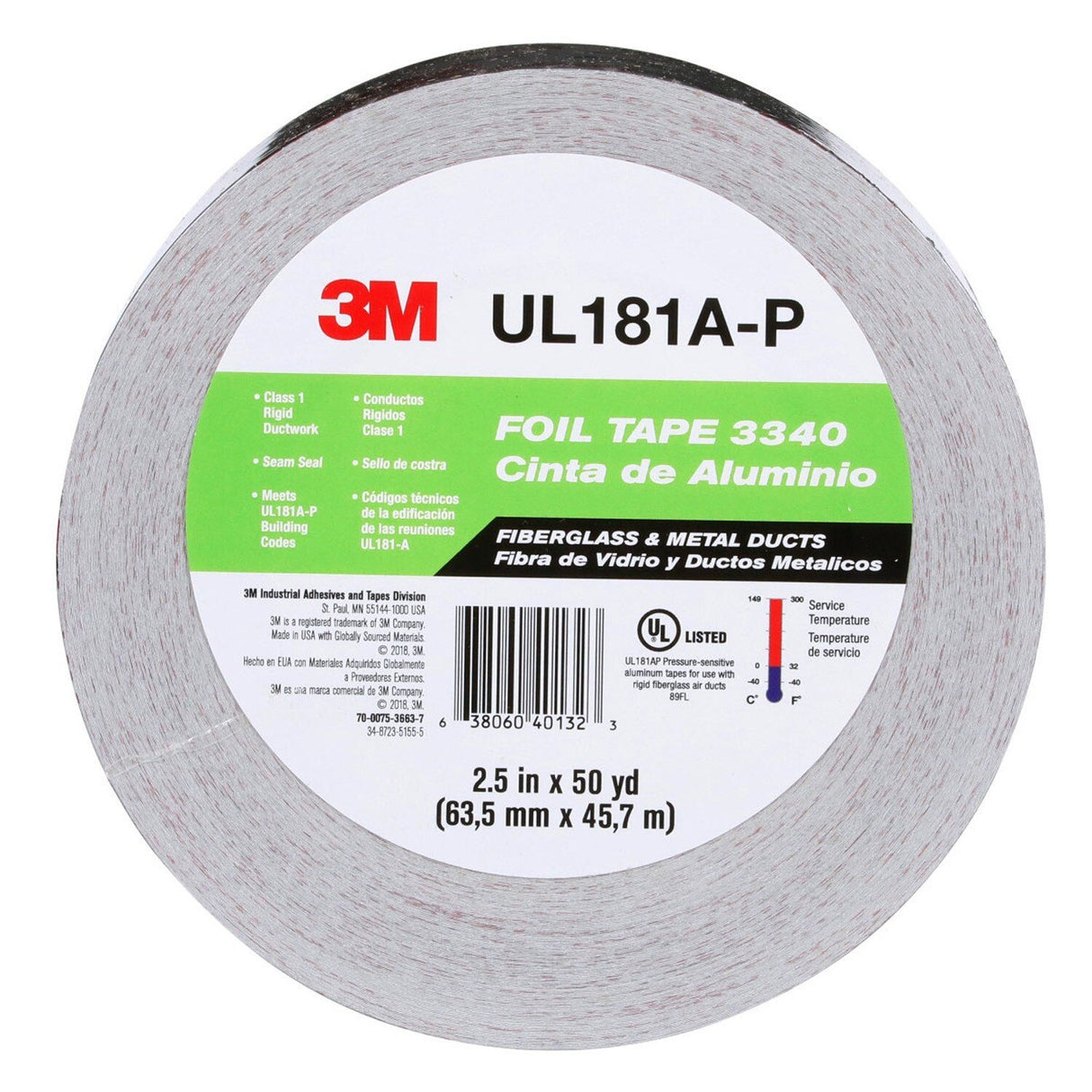 3M 3340 Aluminum Foil Tape, Silver, 2-1/2 in x 50 yd, 4.0 mil, HVAC Sealing and Patching Ducts, Fiberglass Duct Board, Insulation, Metal Repair (7100189974) (20 Pack) - 7