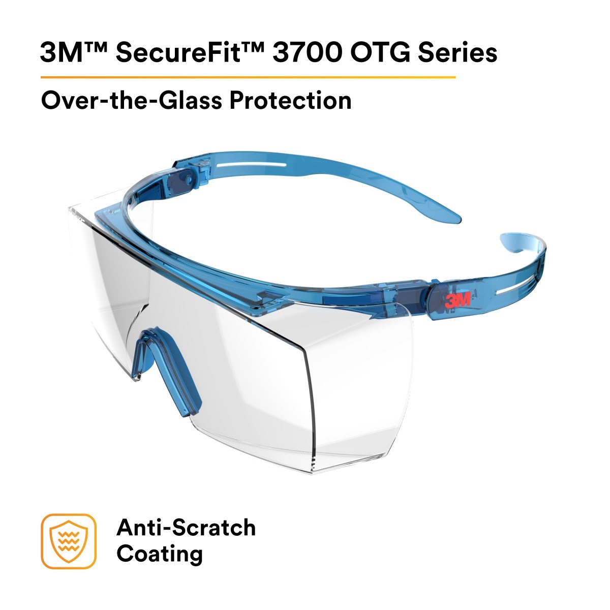 3M SF3701AS-BLU SecureFit 3700 Series OTG Safety Glasses, Anti Scratch Clear Lens, Blue Temples (7100203180) (10 Pack) - 2