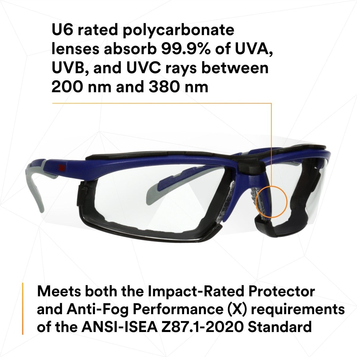 3M S2001SGAF-BGR-F Solus 2000 Series Safety Glasses, Anti-Fog Anti-Scratch, Clear Lens, Gray Teal Frame, Removable Foam Gasket (7100203183) (20 Pack) - 6