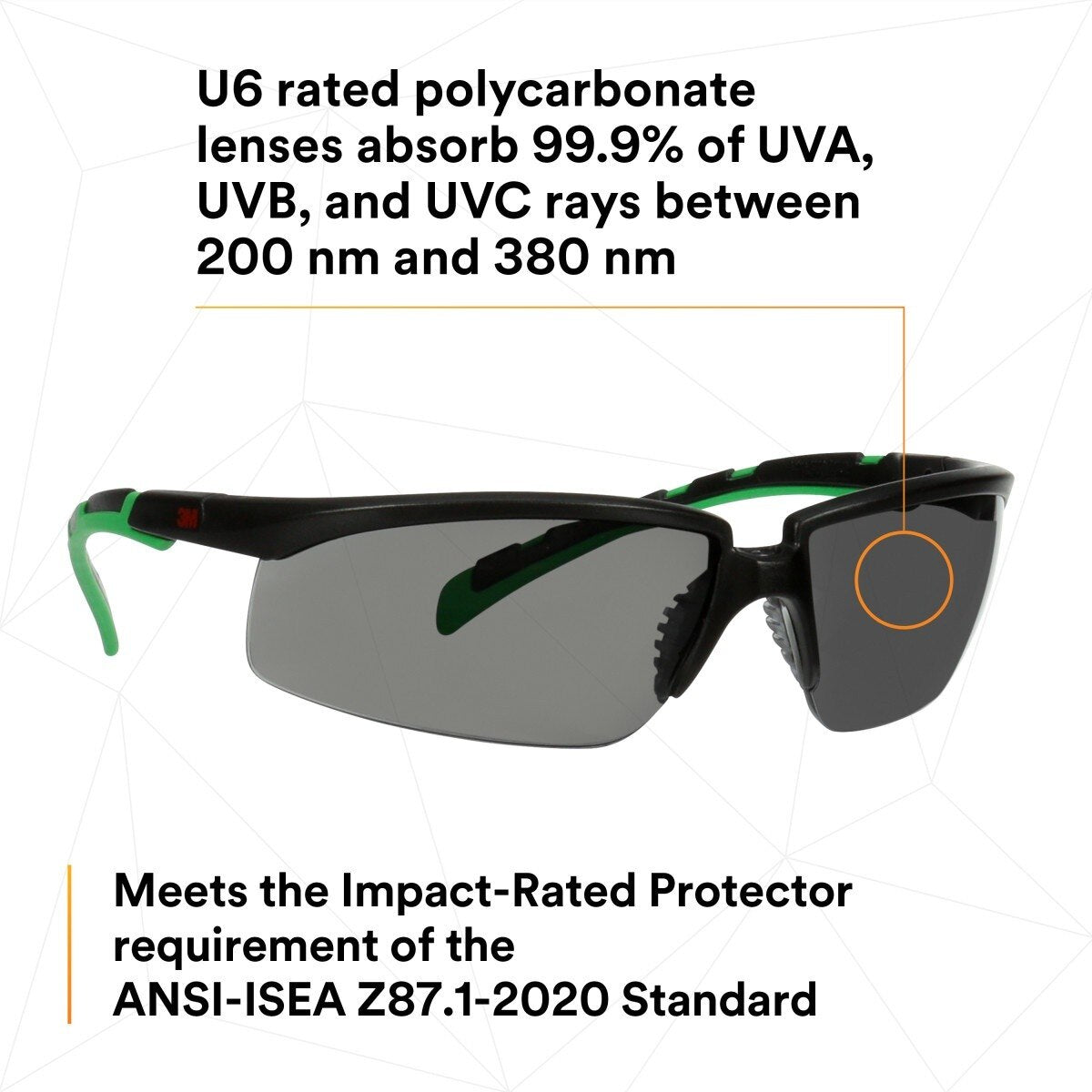 3M S2030AS-BLK Solus 2000 Series Safety Glasses, Anti-Scratch, IR Shade 3.0 Gray Lens, Black Green Temples (7100203188) (20 Pack) - 7