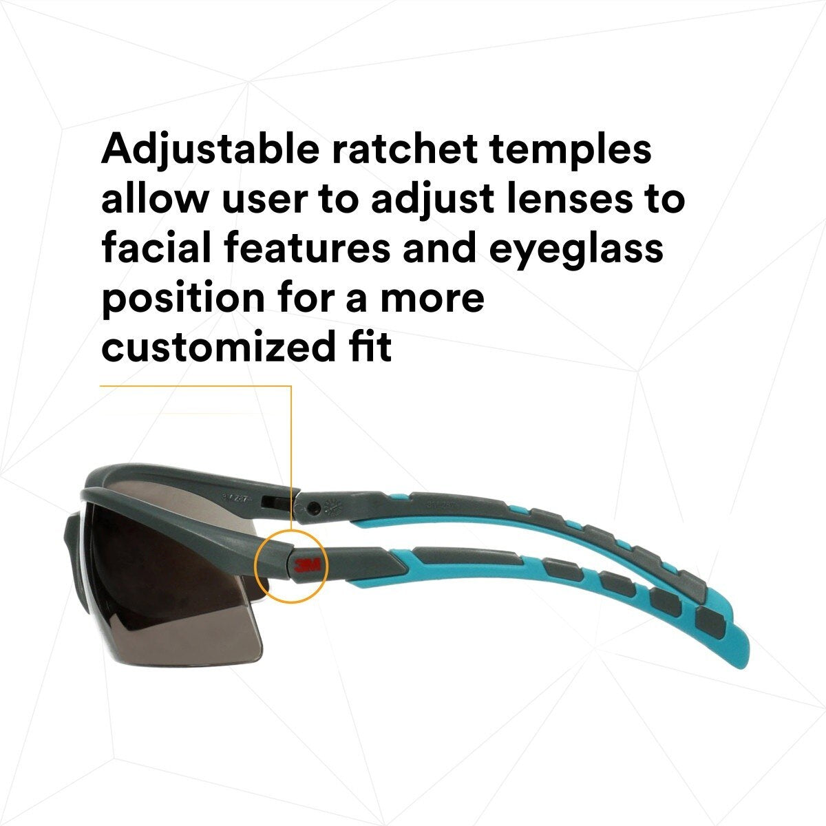 3M S2002SGAF-BGR Solus 2000 Series Safety Glasses with Scotchgard Anti-Fog Anti-Scratch Coating, Gray Lens, Gray Teal Frame, Adjustable Ratchet Temples (7100203287) (20 Pack) - 9