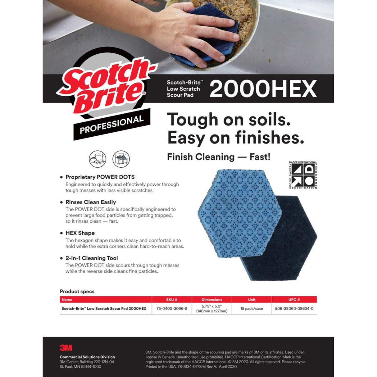 3M 2000HEX Scotch-Brite Low Scratch Scour Pad, Blue, 5-3/4 in x 5 in (7100206480) (15 Pack) - 5