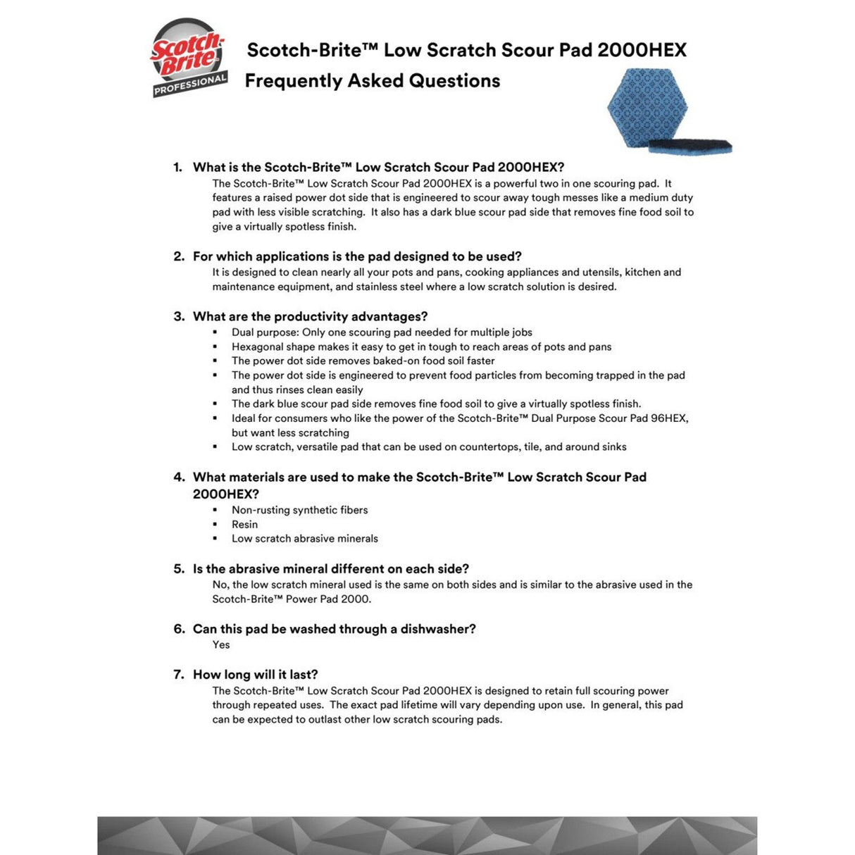 3M 2000HEX Scotch-Brite Low Scratch Scour Pad, Blue, 5-3/4 in x 5 in (7100206480) (15 Pack) - 6
