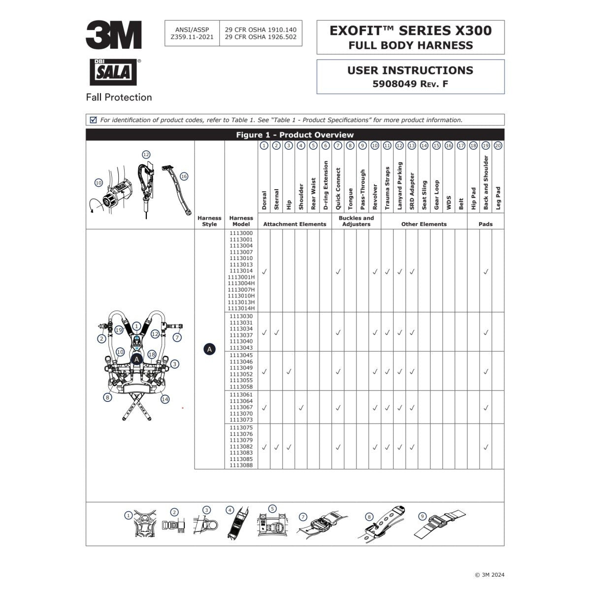 DBI Sala 1113124 Comfort Construction Positioning Safety Harness, Gray, Medium, Aluminum Back and Hip D-Rings, Auto-locking Quick Connect Buckles (7100210165) - 8