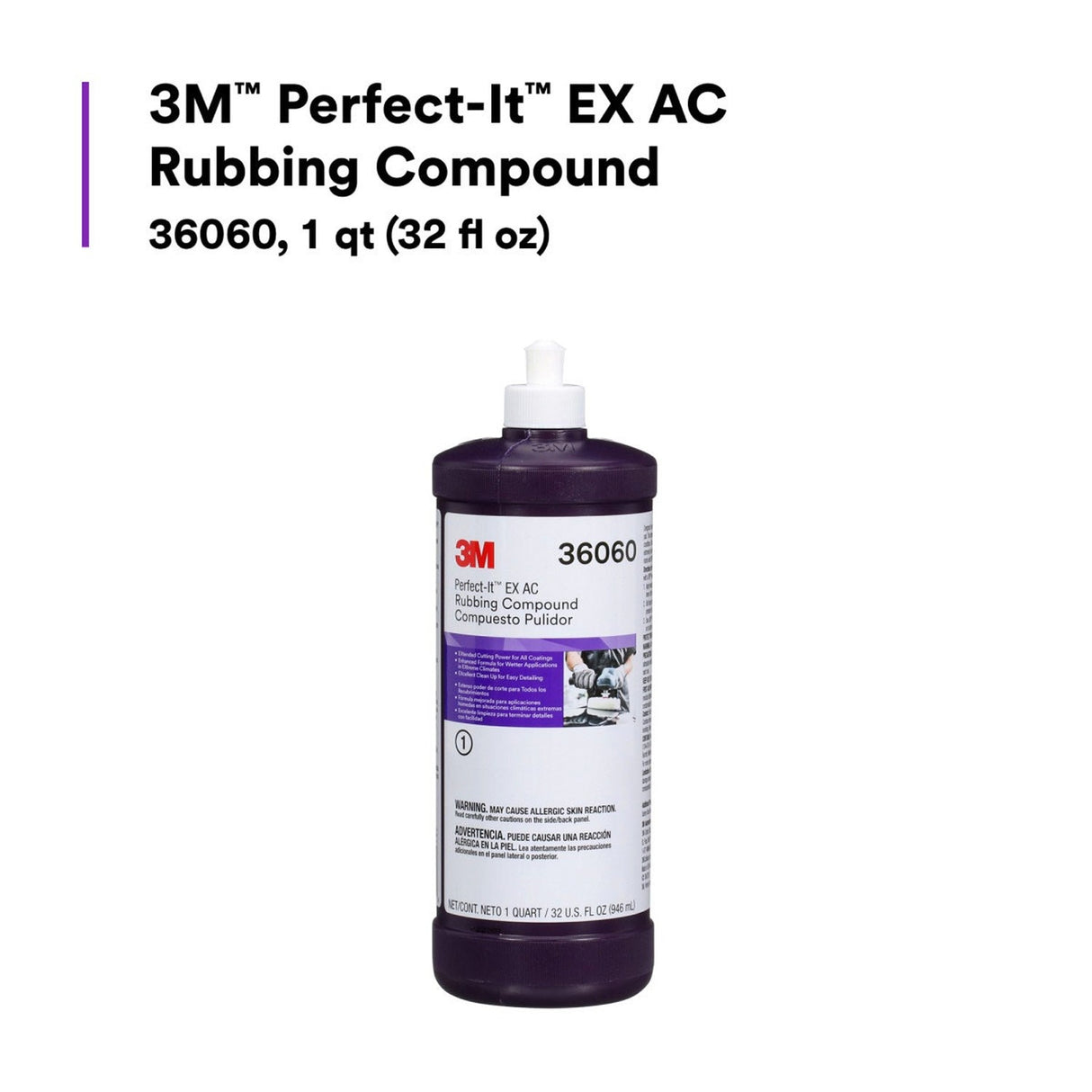 3M Perfect-It EX AC Rubbing Compound Fast Cutting High Performing 1 qt 32 fl oz (36060) (7100210683) (6 Pack) - 7