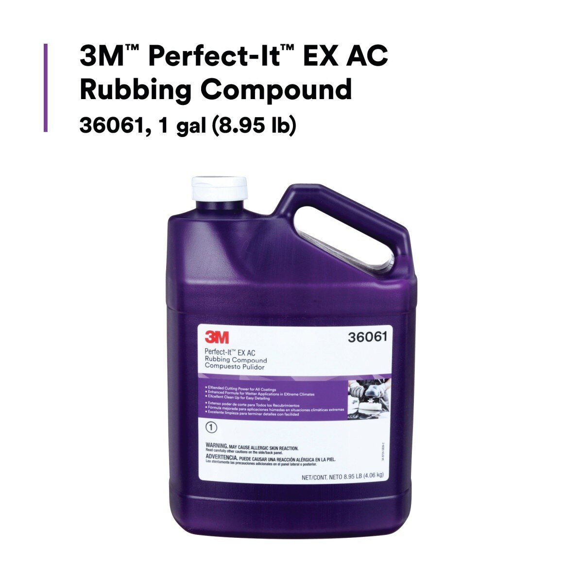 3M 36061 Perfect-It EX AC Rubbing Compound, Fast Cutting, 1 gal (8.95 lb) (7100210709) (4 Pack) - 5